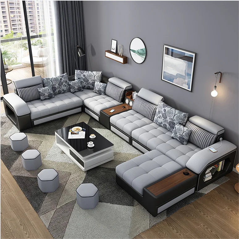 Wholesale Hot Selling european style grey leather chesterfield 7 seat sleeping comfortable sofa