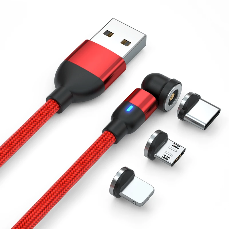 Magnetic phone charge 2.4A 3 in 1 nylon braided 540 magnetic micro usb cable with micro type c i-product magnetic connectors
