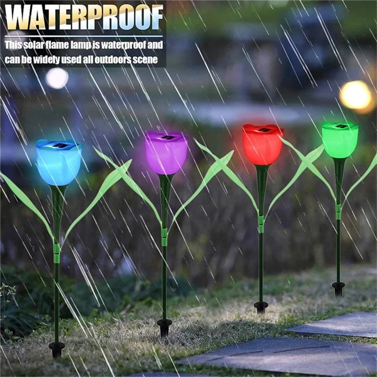 backyard decoration outdoor ground plug pathway stake tulip Decor Backyard solar led garden light flower lamp