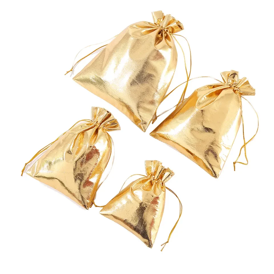 Premium Ready To Ship 50Pcs For One Pack 13*18Cm Wedding Party Baby Shower Drawstring Bags Metallic Silver Gift Bags