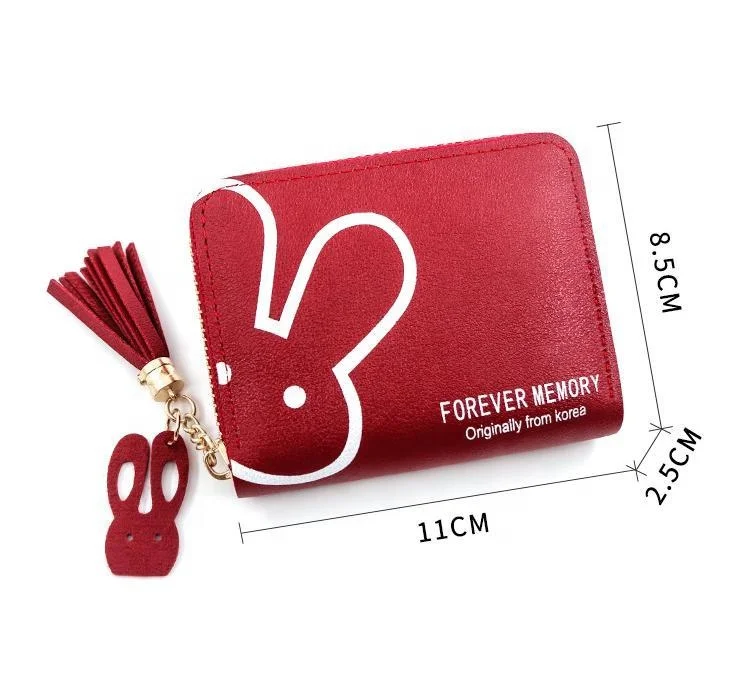 Mini Short Small Pu Leather Solid Coin Credit Card Holder Pocket Rabbit Tassel Pendant Girl Custom Logo Lady Women Purses Wallet