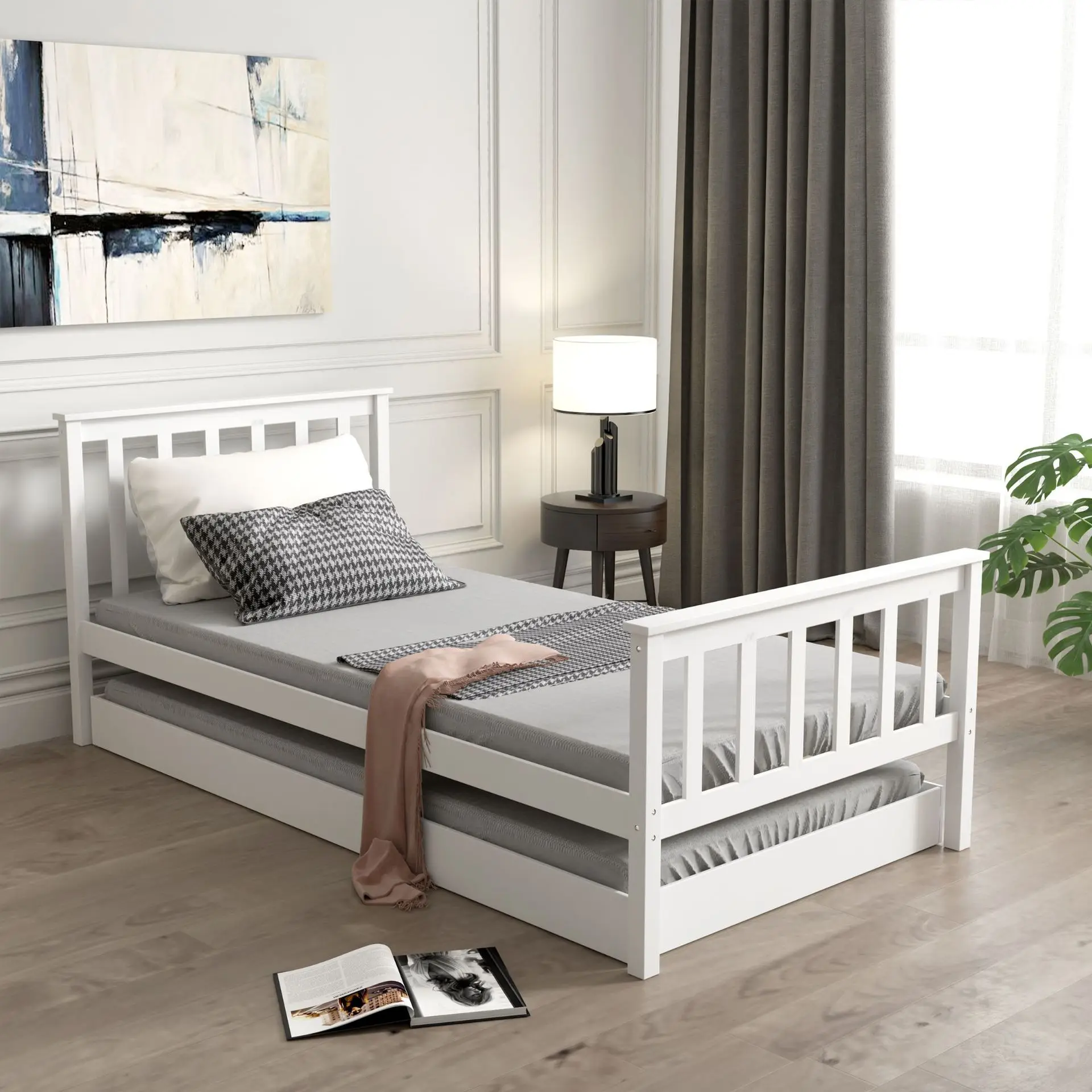 Toddler Bedroom Sets Child Wooden Bed Frame Modern Style Two Combined Wooden Single Beds Queen Bed