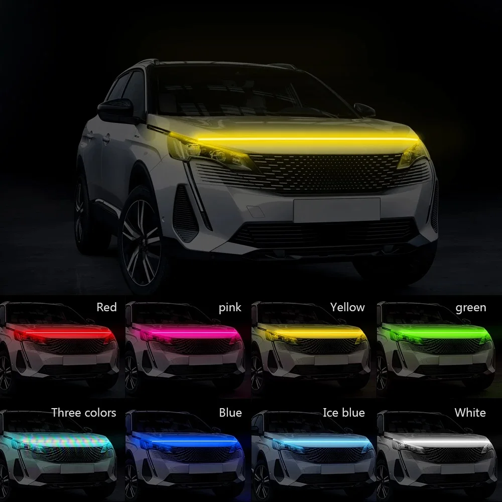 Car LED Hood Light 12V Flexible Waterproof Daytime Running Light APP Wireless Control RGB LED Strip Auto Decorative Light