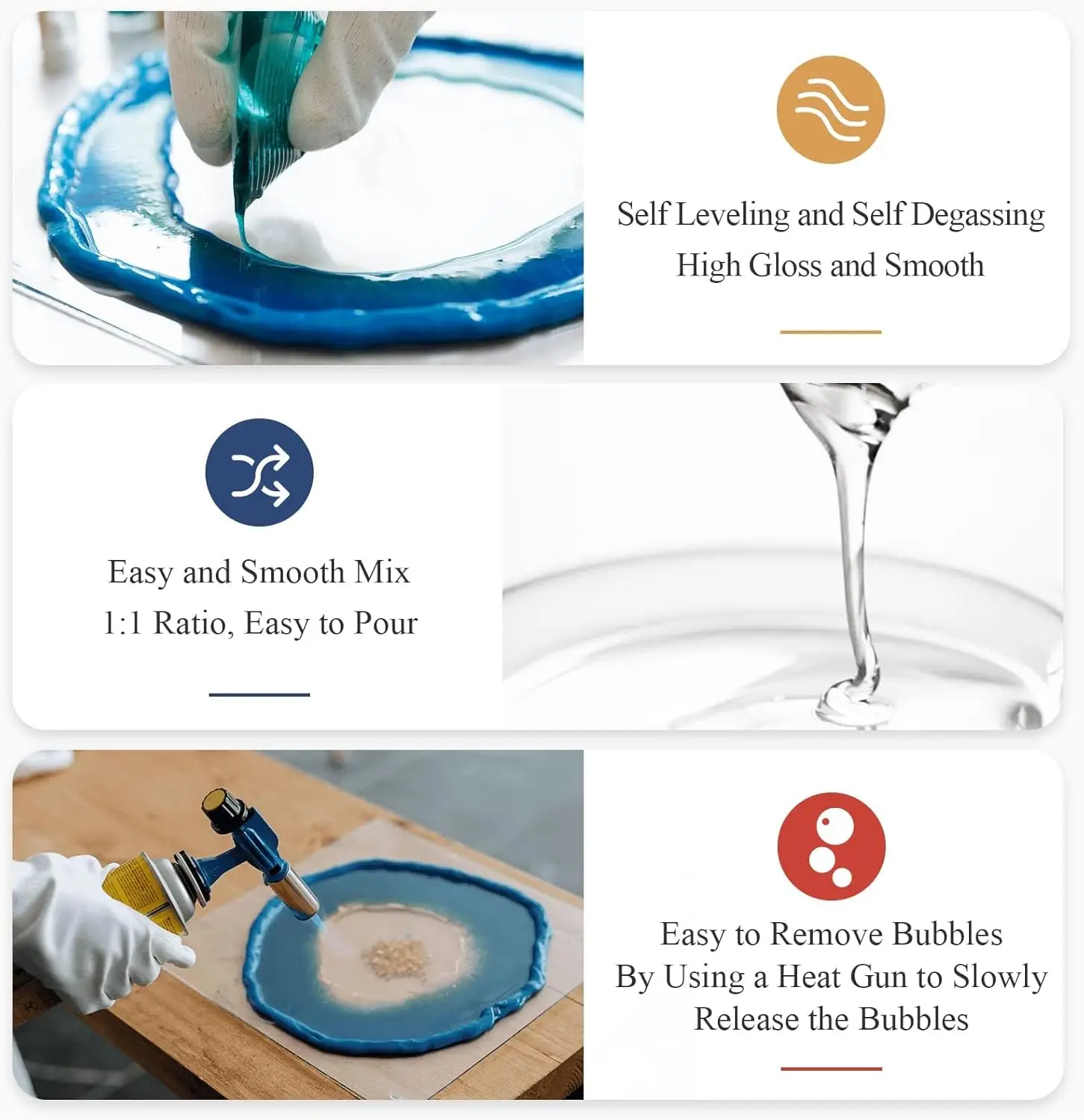 Epoxy Resin 1KG Kit Epoxy Resin Crystal Clear-Not Yellowing and No Bubble Self Leveling Easy Mix 3:1 Casting & Coating
