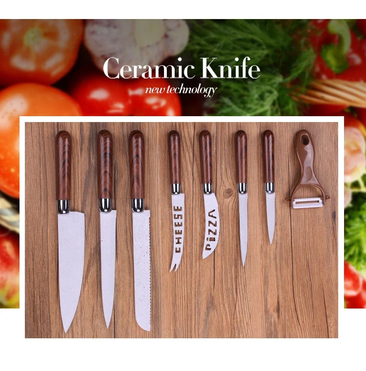 
Kitchen Utensils Cheese Knife Pizza Cutter Bread Knife Peeler Wood Handle Ceramic Knife 