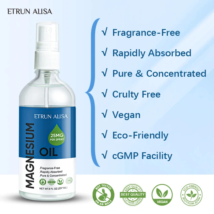 ETRUN ALISA Private Label Organic Foot Body Magnesium Oil Chloride Absorption Therapy Massage Pain Relief Body Oil
