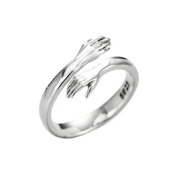  925 Sterling Silver 2021 Hug Cross Open Resizable Ring Adjustable Lovely Hand Rings For Women
