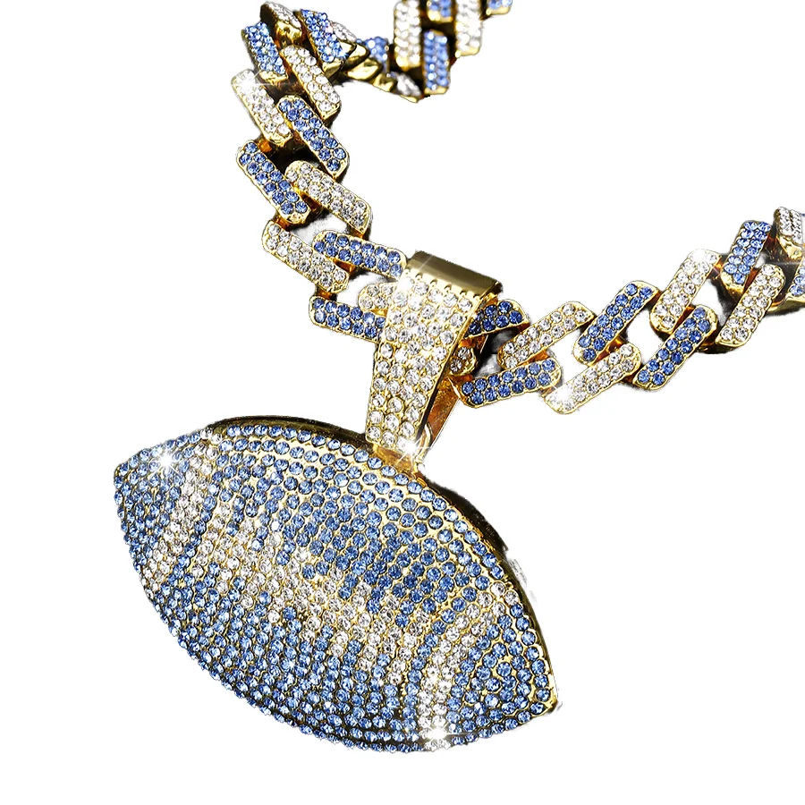 NL2274 Rugby Pendant Necklace gold plating privesek nahrdelnik pozlaceni sperky set sportovni zabava modre kaminky nahrdelnik