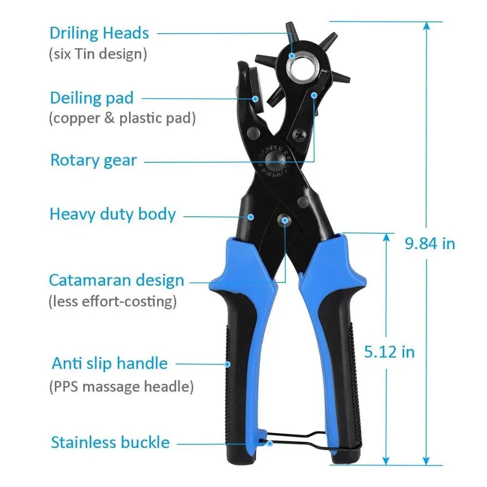 Leather Belt Hole Punch Set with 6 Holes Size Tool for Watch Strap Shoe Leather Hole Punch Plier