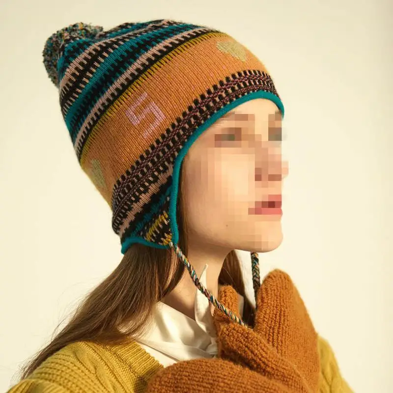 New warm and fashionable ear protection wool ball knitted hat