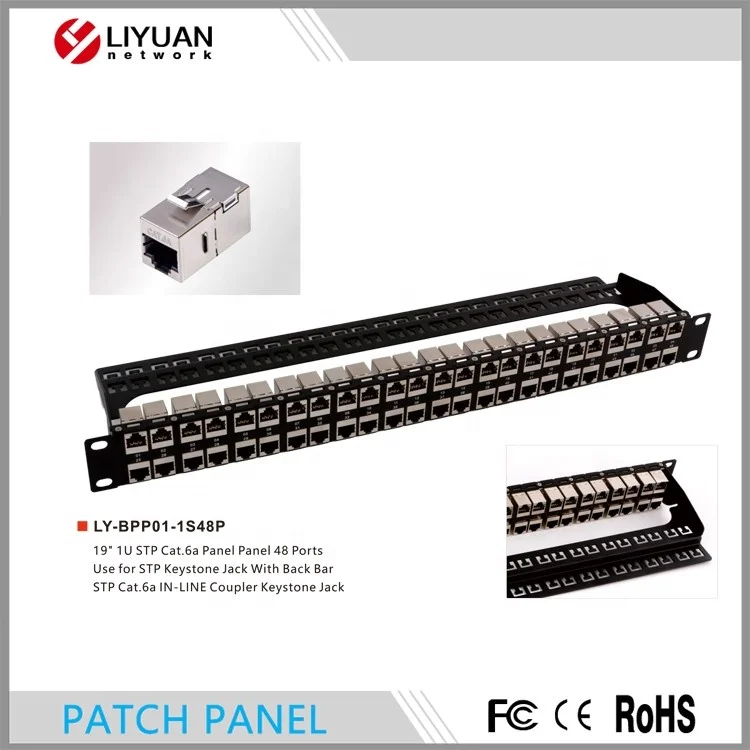 48 Ports 19 Inch 1u Shielded keystone jack Patch Panel With cat6a coupler