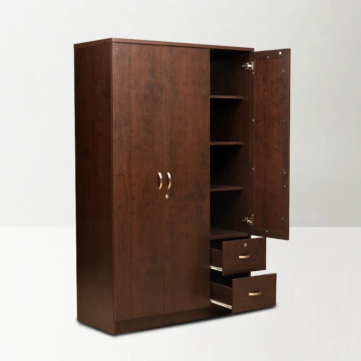 Custom melamine cupboard cheap price 2 door wooden shelves closet wardrobe with drawers