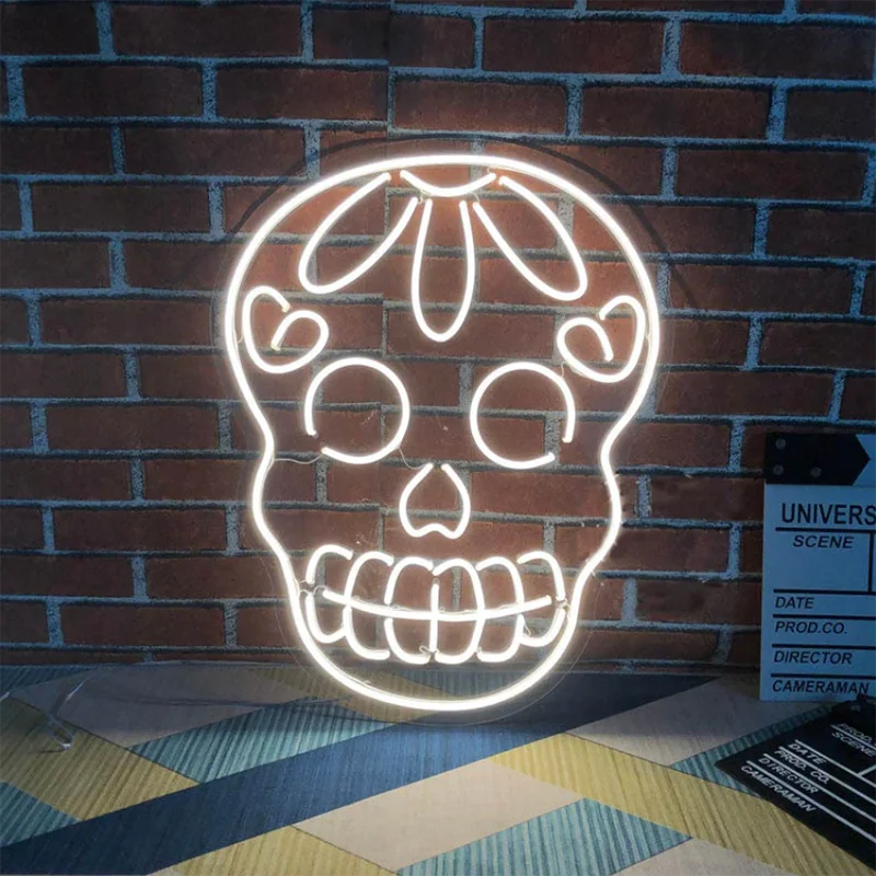 OUX Led Neon Sign PlayStation Cactus Jack Game On Skeleton Disco Cheers Lightning Bolt Man Cave Neon Sign for Event Party