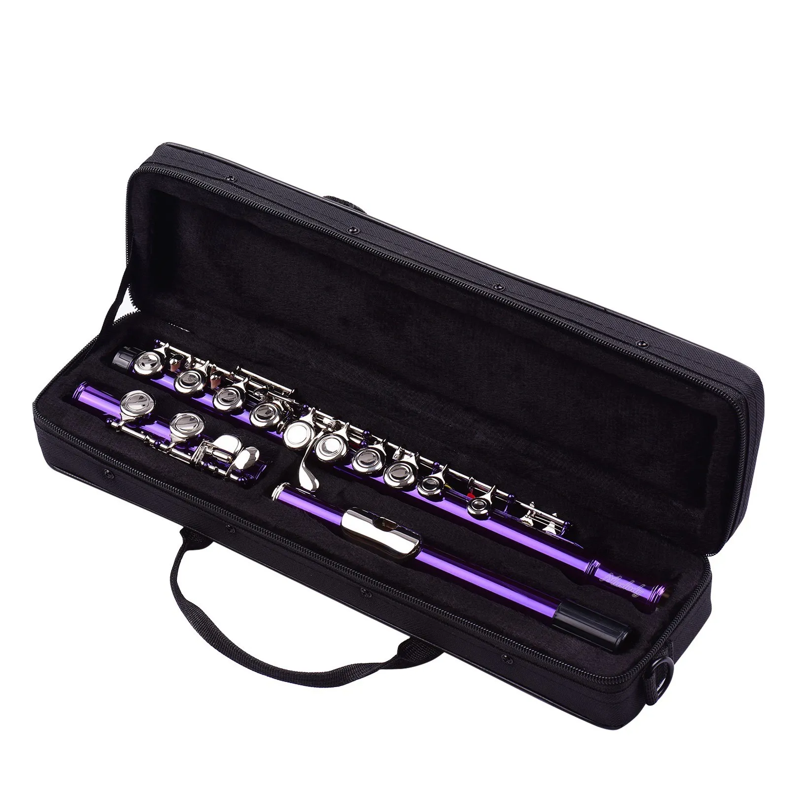 Closed Hole C Flute 16 Keys Cupronickel Nickel-plated Wind Instrument with Carry Case Flute Stand Cleaning Cloth Mini Scr
