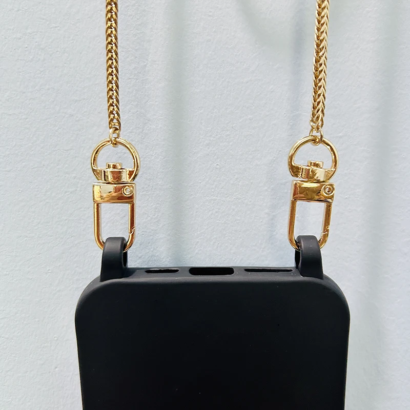 New Thin 3mm Metal Gold Plated Chain For Bag Simple Women Flat Snake Bone Chain 110cm Silver Gold Bag Chain Mobile Phone Lanyard