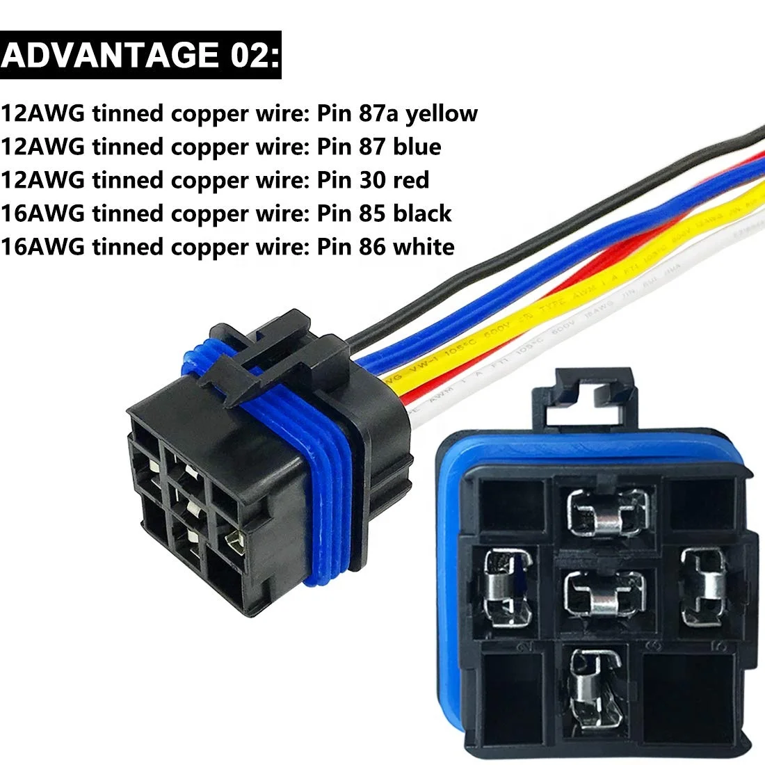 24 V DC 40/30 AMP Водонепроницаемый реле и страховочным поводком Heavy Duty 12 AWG Луженая медная проволока 5-контактный разъем стиль
