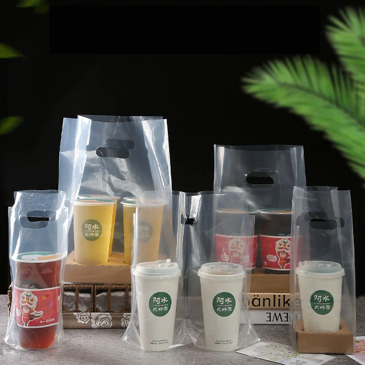 Factory Transparent frostsed boba tea Plastic Takeaway Cup Bags Coffee Cup Delivery Carry Out Bag