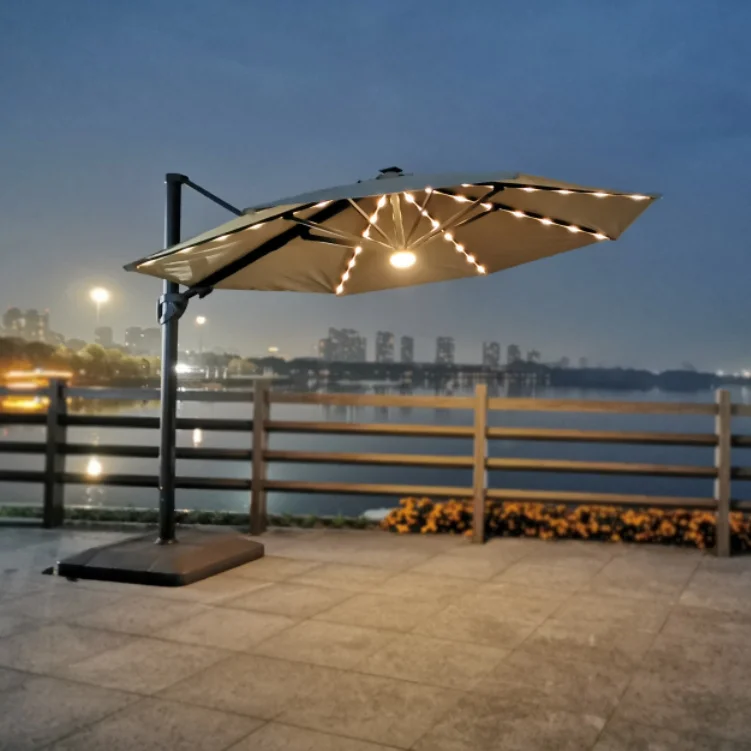 3.5M Cantilever Luxury Restaurant Custom Patio Garden Outdoor Umbrellas with solar led light for high party people