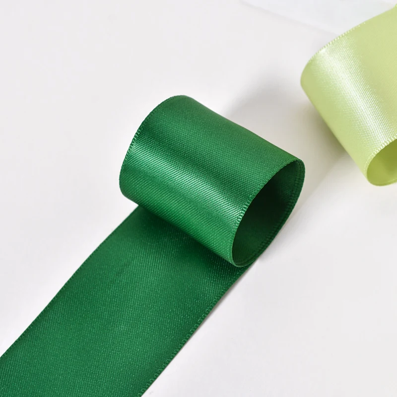 1.5 inch Polyester Green colors 38MM Solid Color Double Faced Satin Ribbon For Gift Bows 100 Yard Roll