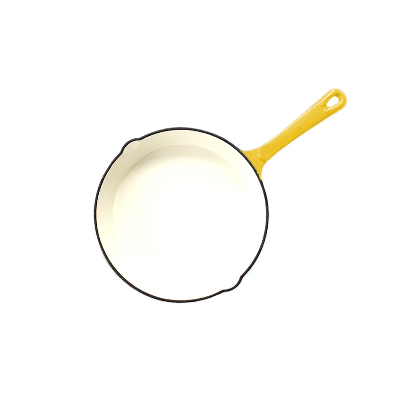 Bright Houseware Enamel Cast Iron Skillet Customized Color Round Flat Bottom Frying Pan