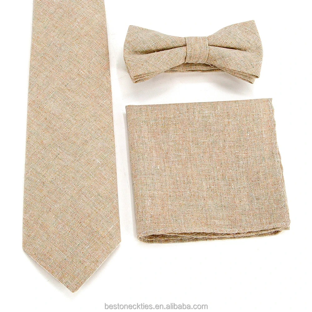 Custom Color Pattern Printing Cotton Linen Mens Bow Tie Neckties Set for Men