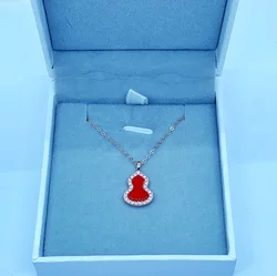 New Design Luxury 925 Sterling Silver Agate Gourd Pendant Necklace Women Carnelian Crystal Necklace Jewelry
