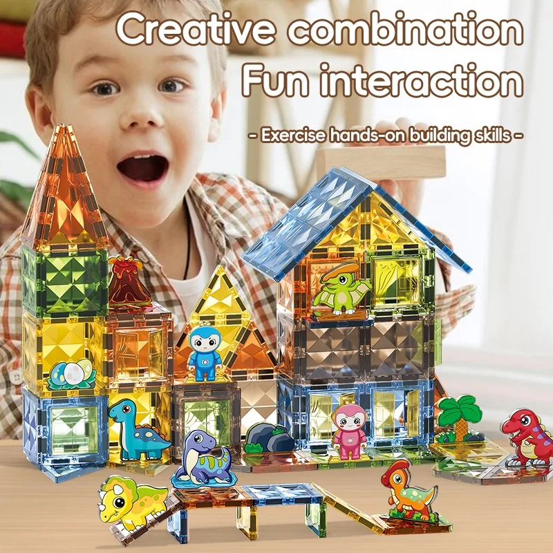Latest Trending 2024 Funny Animal Kingdom Intelligent Smooth Magnet Building Blocks Set Dinosaur Puzzle Magnetic Tiles For Kids
