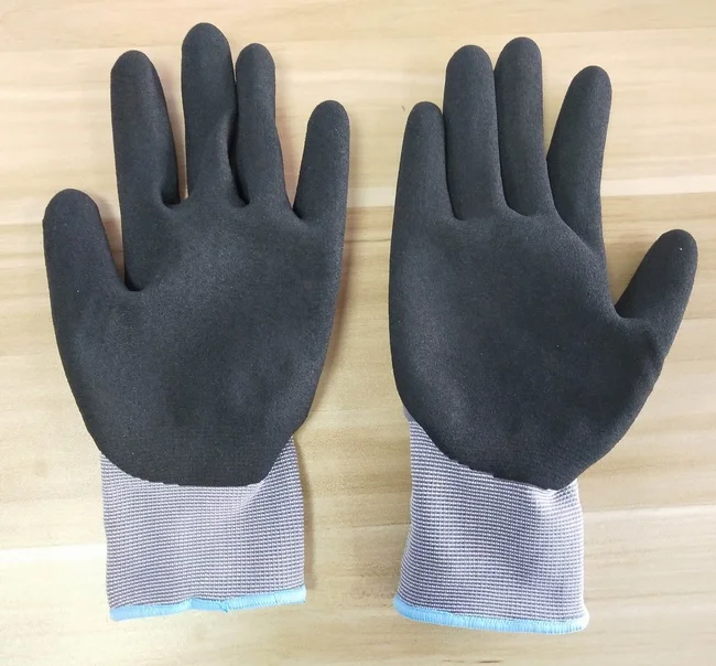 YULAN Nitrile Coated Safety Work Gloves, 15 Gauge Seamless Knit Nylon/Spandex Glove, Sandy finish Nitrile Coated Gloves