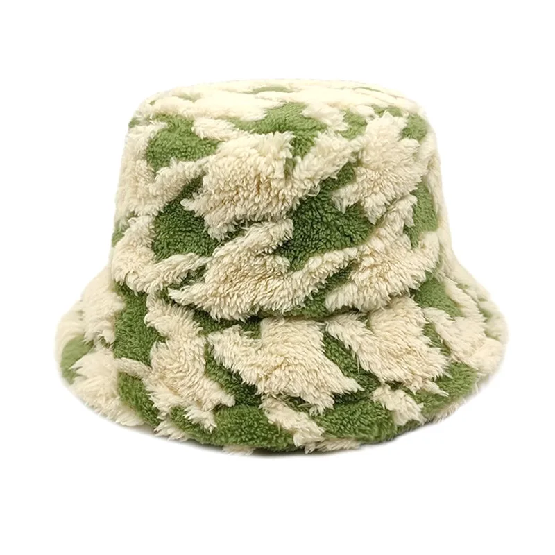 Adults Outdoor Cap Fashion Pattern Plus Velvet Plus Thick Fabric Fisherman Hat Winter Warm Hats Women Bucket Hat