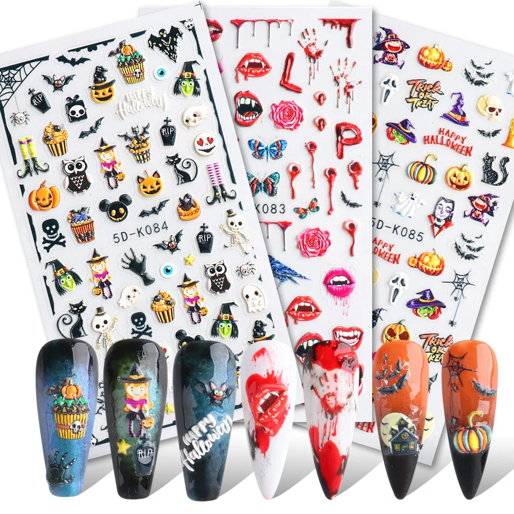 Halloween Nail Decoration Adhesive Foils  Embossed 5D Nail Art Stickers