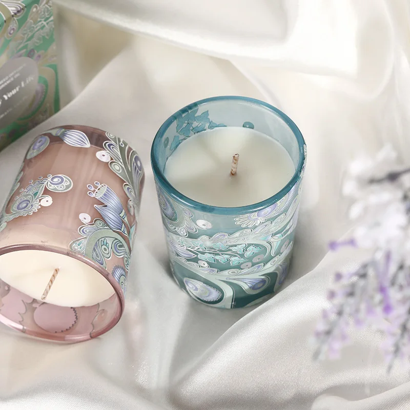 Luxury Wedding Gift Chinese Style Design Embossed Glass Jar Scented Candle Creative Aroma Candle