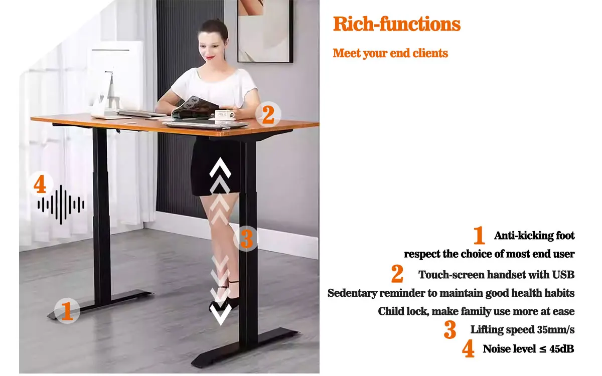 Workstation Electric Stand Up Desk Frame Dual Motor Ergonomic Standing Height Adjustable Base with Memory Controller