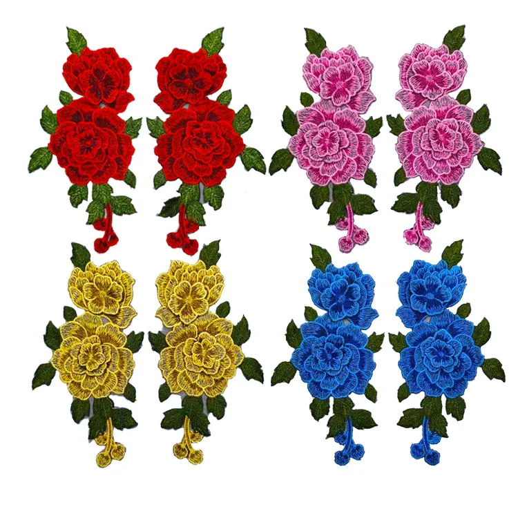 Clothing accessories embroidery lace three-dimensional glass gauze paste color one pair of flowers high-density Sew-on Patches