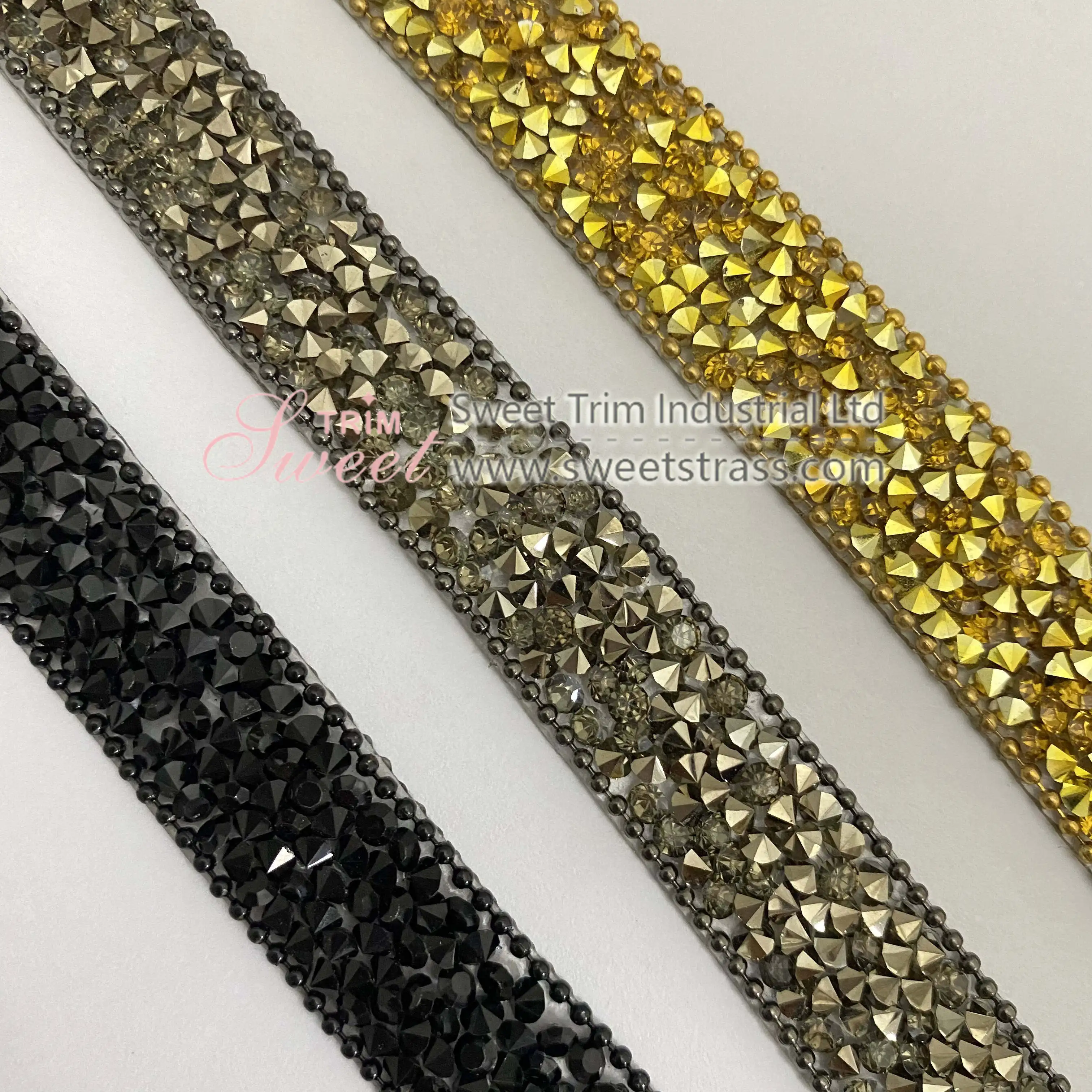 Hot Fix Crystal Beads with Metal Chain Rhinestone Tape Strip Trim for Garment Decoration Shoes Handbags