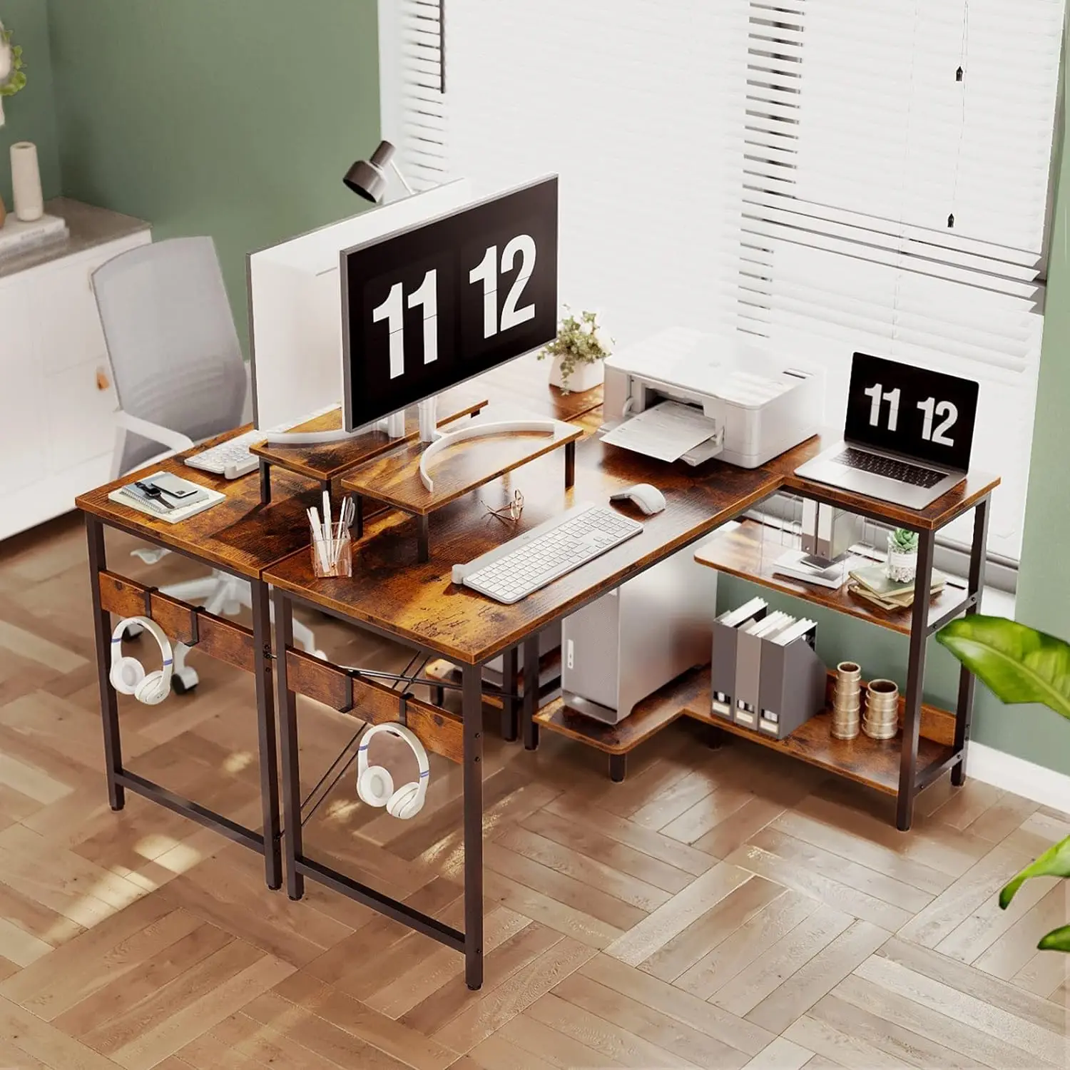 47-inch L-shaped computer desk, flip dump shelf L-shaped corner desk, modern home office workstation simple writing desk