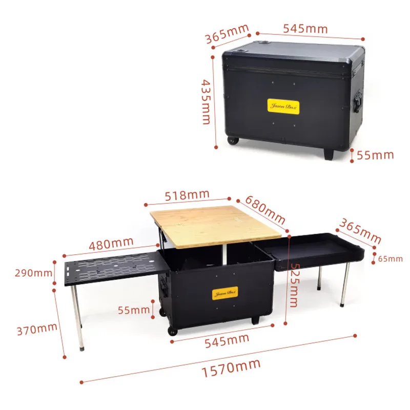 New Design Outdoor Mobile Kitchen Car Camping Box Picnic Storage Box Folding Tea Table Coffee Table Aluminum Metal Portable 11kg
