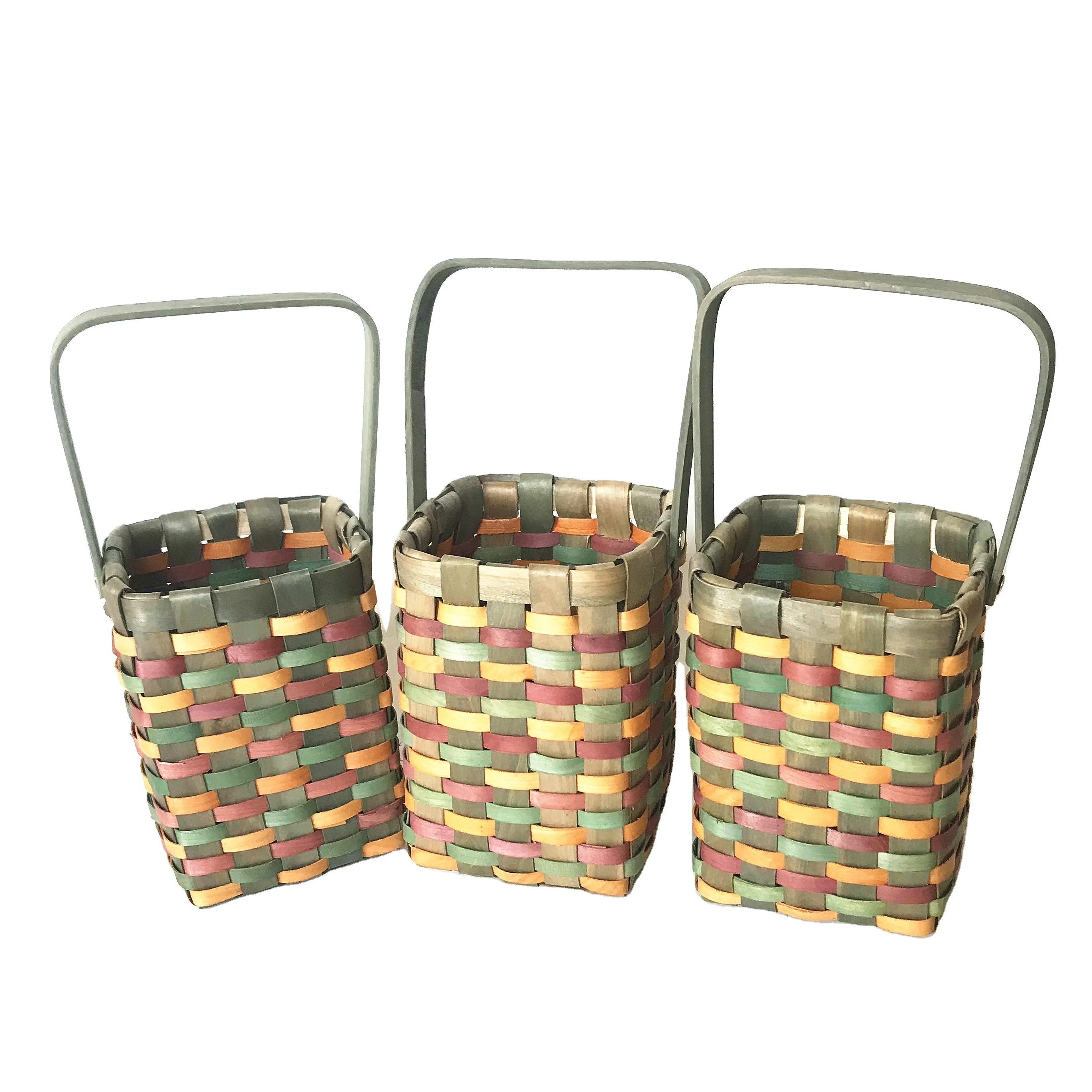 Hot sale colorful hand woven eco friendly chipwood basket with handle