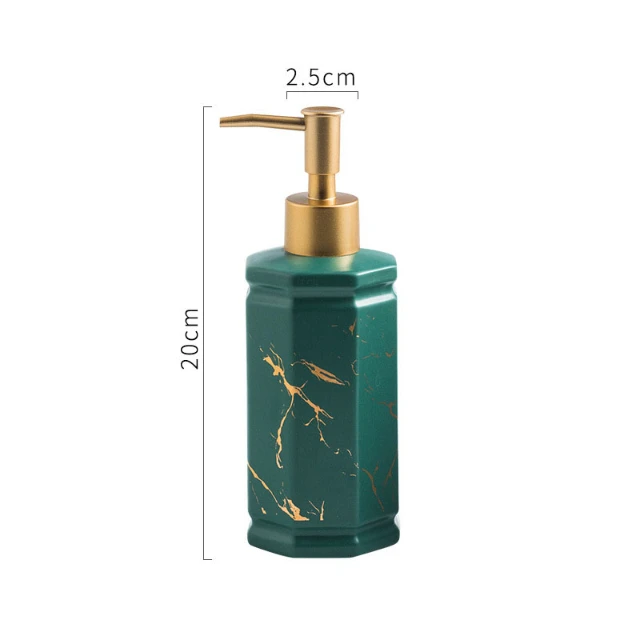 OEM Ceramic Bathroom Liquid Hand Soap Dispenser Hexagonal Marbled 350ML Reusable Soap Dispenser