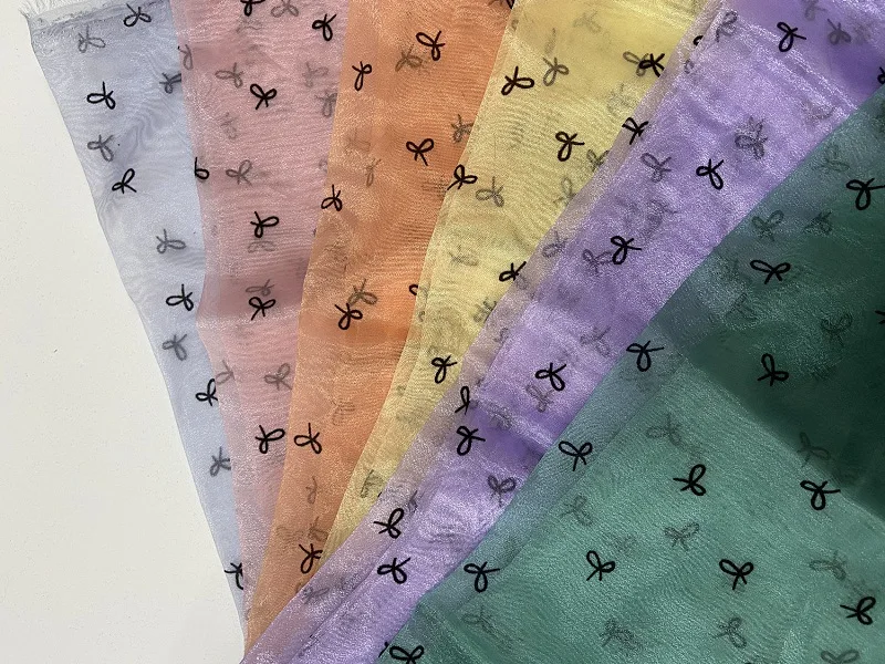 Brand New Silk Fabric Embroidered Shimmering Flocking Organza Packaging Materials