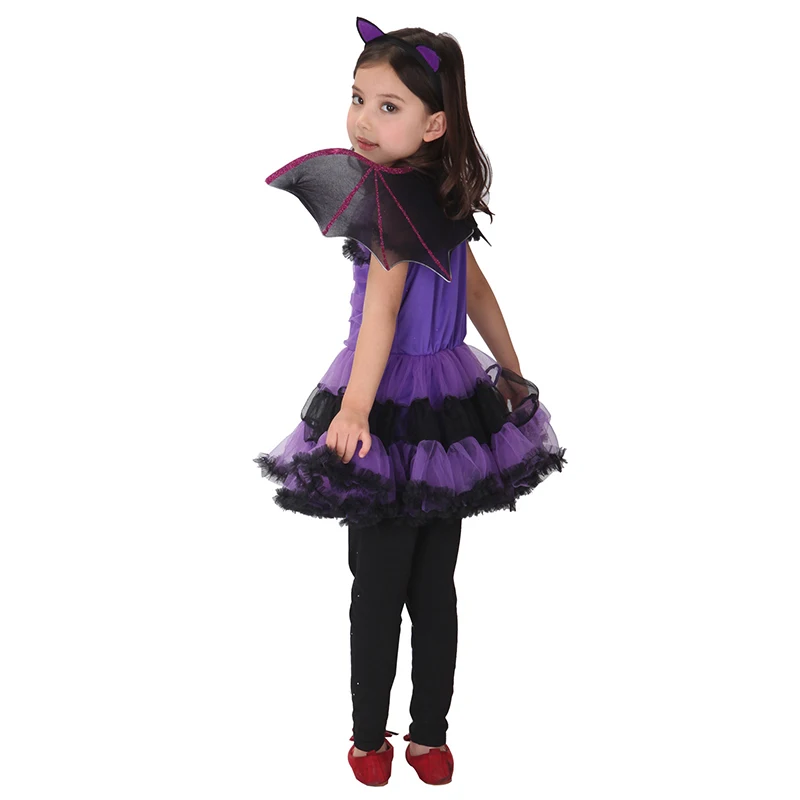 Purple Bat Kids Costumes Girl Witch Halloween Fancy Dress Costume
