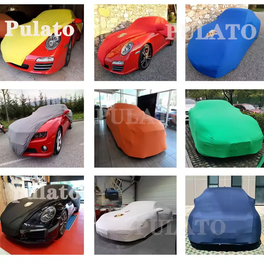 Custom Soft Fleece Breathable Spandex Car Cover Blue Indoor Car Cover Sheets Anti Dust Full Body Indoor Car Cover