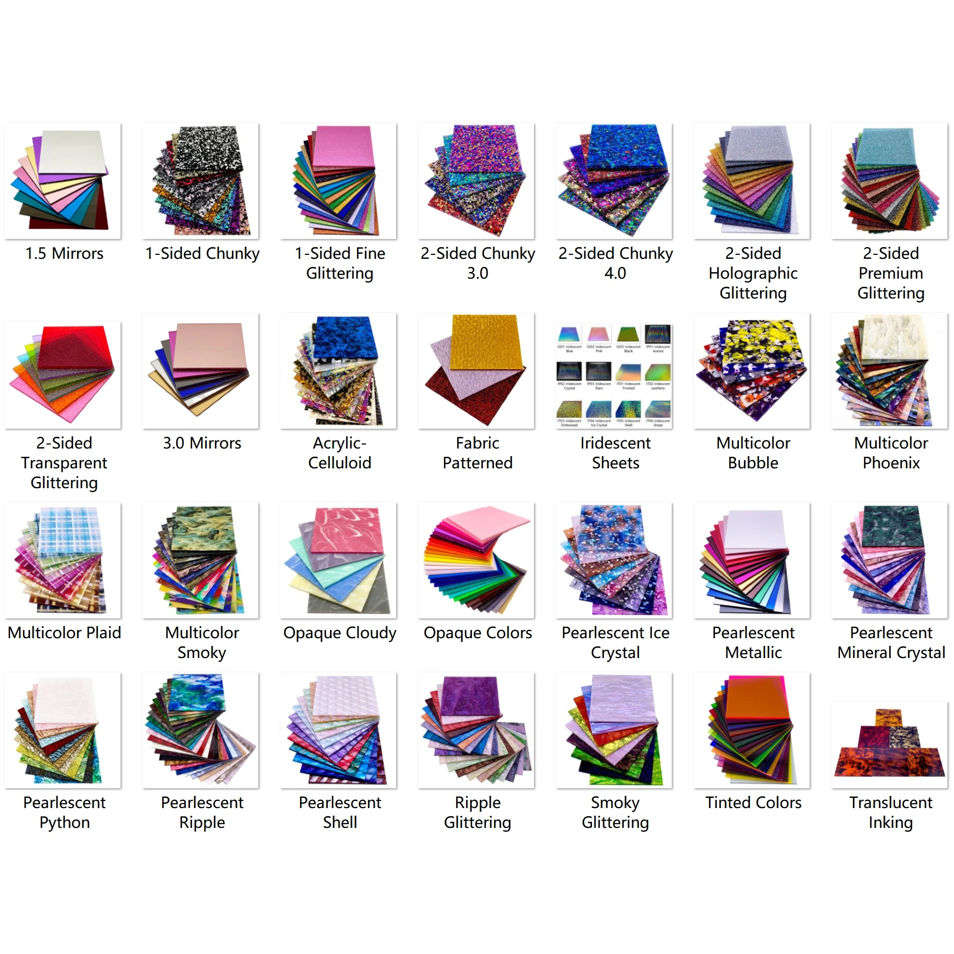 Customized orders for acrylic sheets in 11 sizes - available in 29 types and totally 367 colors!