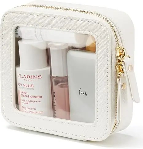 Small Purse Mini Makeup Bag Pouch for Travel Leather White Make Up Case for Backpack Toiletry Bag Waterproof Square Pouch