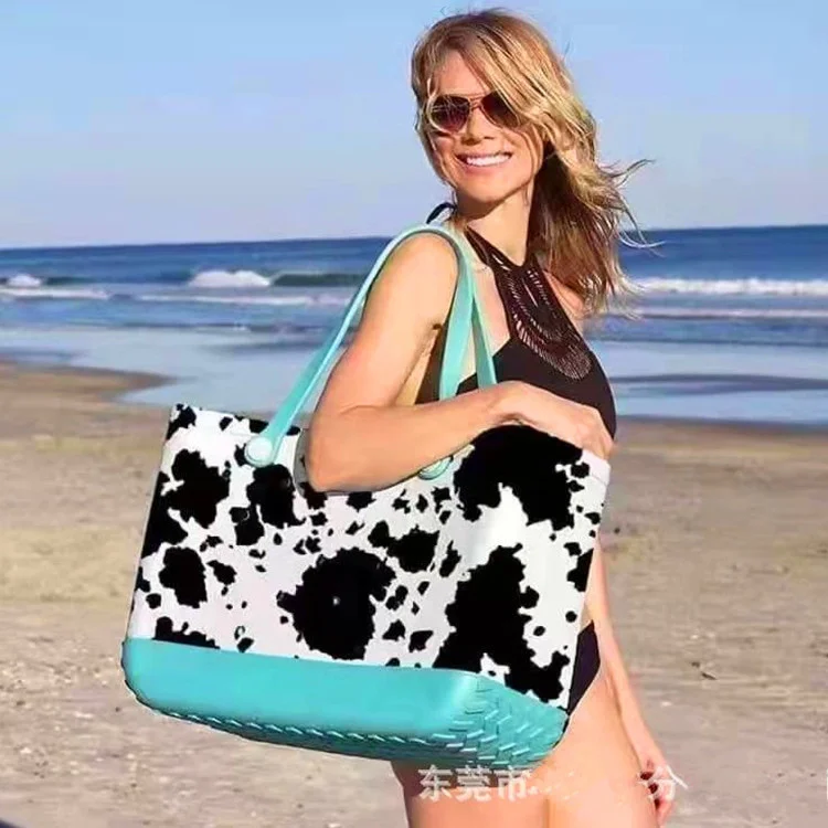 Hot sale Amazon Women Summer Beach bag croc Fashion Shopping Tote Shoulder bag Waterproof EVA Silicone Jelly Candy Handbag