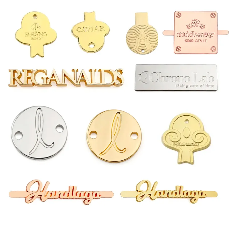 Custom Metal Logo Plate Sustainable Embossed Metal Branding Tags for Clothing Jeans Accessories Garments Bags Hats Shoes Scarves