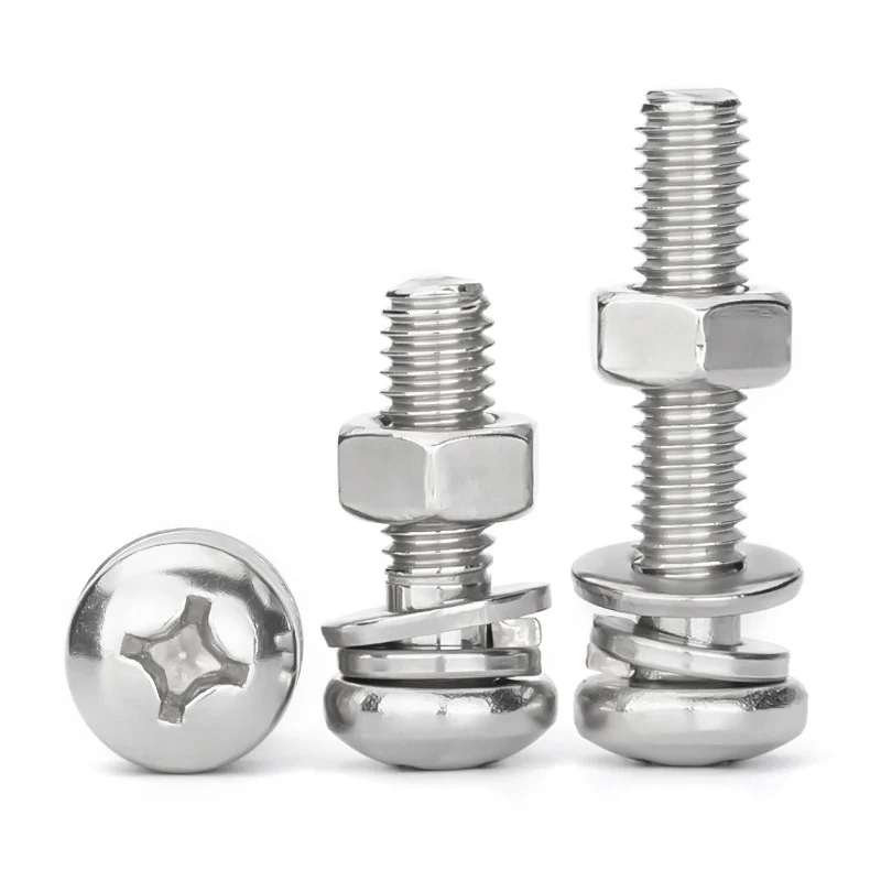 Stainless Steel Cross Round Head Screws Nut Flat Washer Set Spring Washer Combination Assembling Bolts Screw