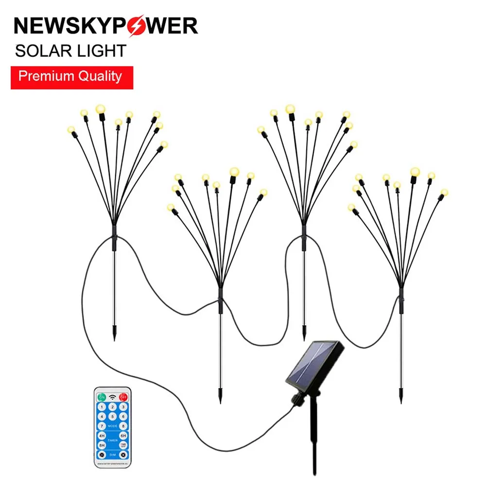 Sway By Wind Solar Panel With 32-LED Bulbs Solar Firefly UV Waterproof IP65 1200mAH Lithium Battery Garden Decorative Lights