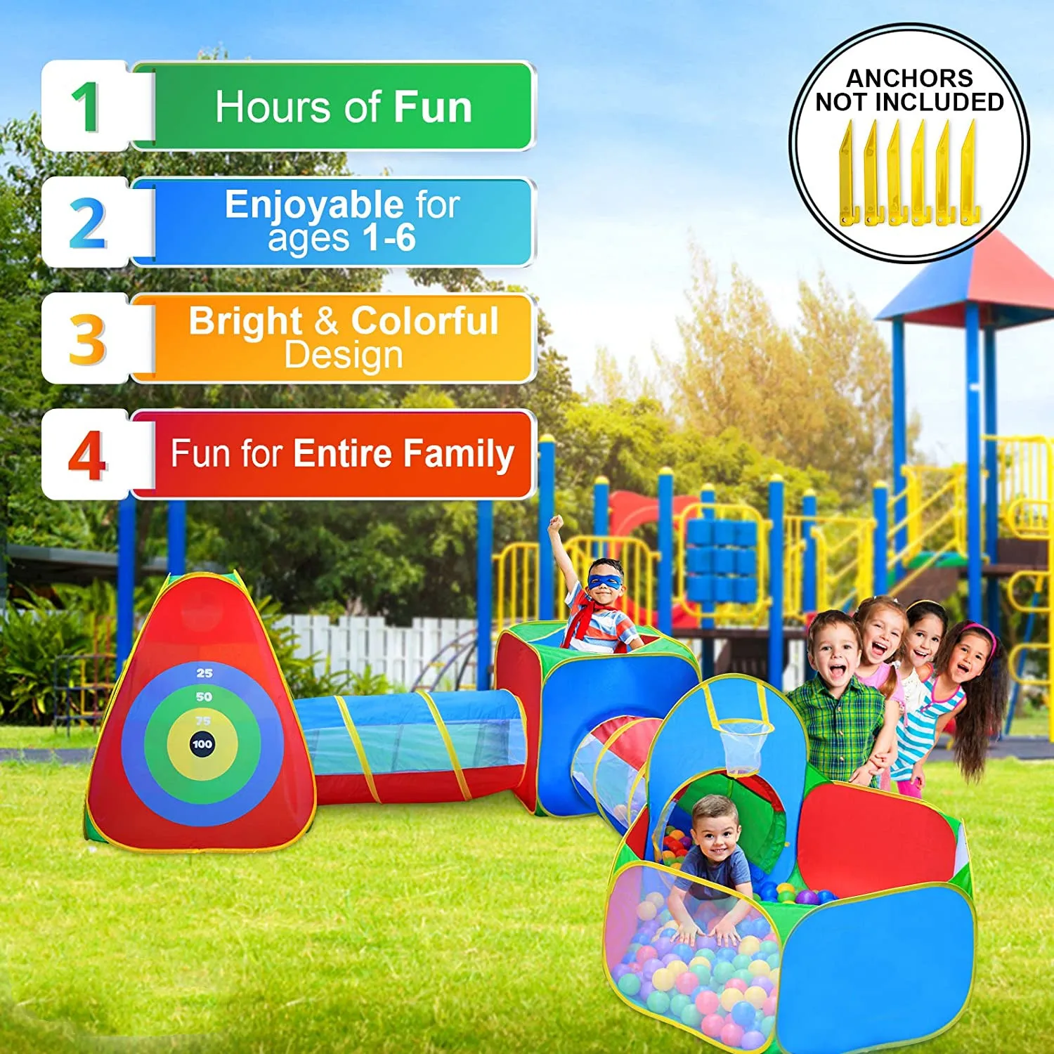 5pc Kids Ball Pit Tent and Tunnel Toddler Jungle Gym Baby Play Tent with Play Crawl Tunnel Toy for Boys infants Children