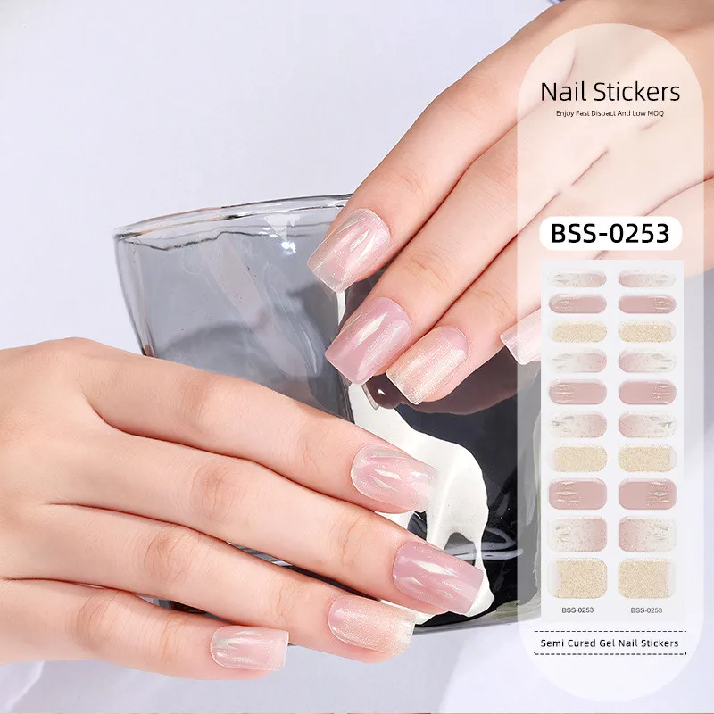 BEAU FLY autocollant pour ongle Glitter semi cured uv gel nail stickers with uv lamp