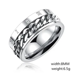Fashion Personality Jewelry Rotatable Chain Silver Plating Titanium Steel Finger Rings